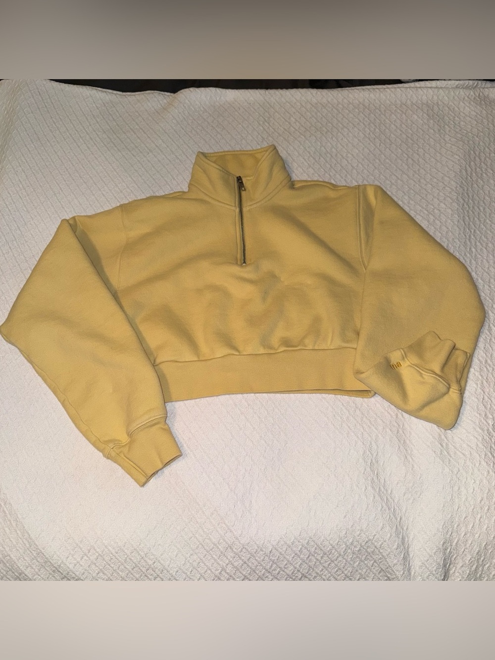 Aritzia TNA Cozy Cropped Half-Zip Sweatshirt - Pale Yellow